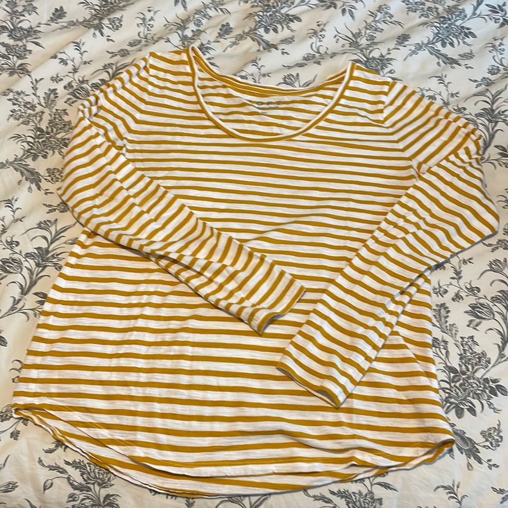 Loft: long sleeve white and yellow striped tee, size medium